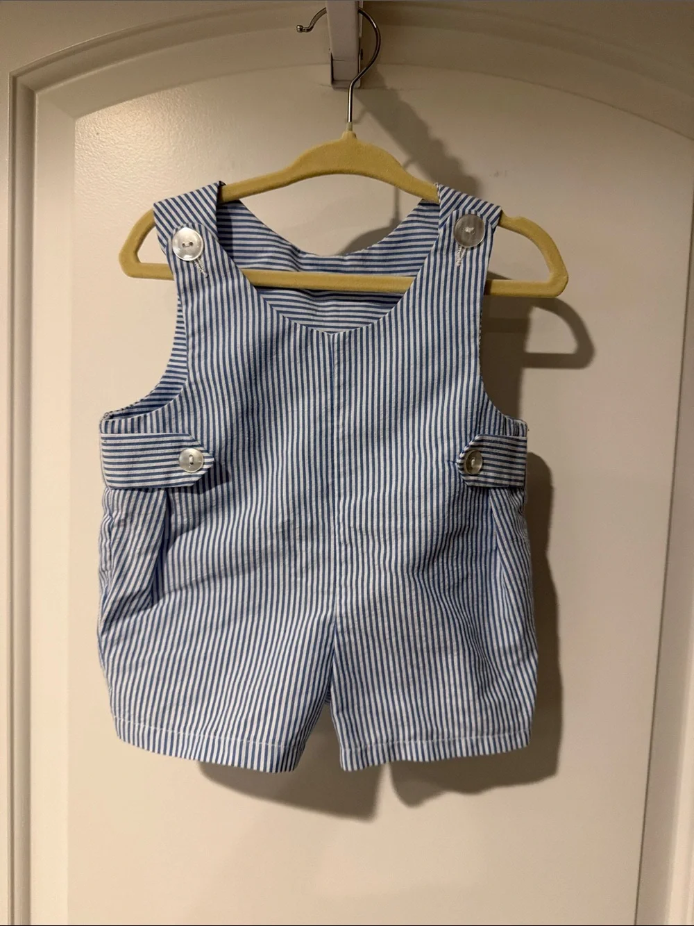 Blue and White Seersucker Stripe baby Romper
